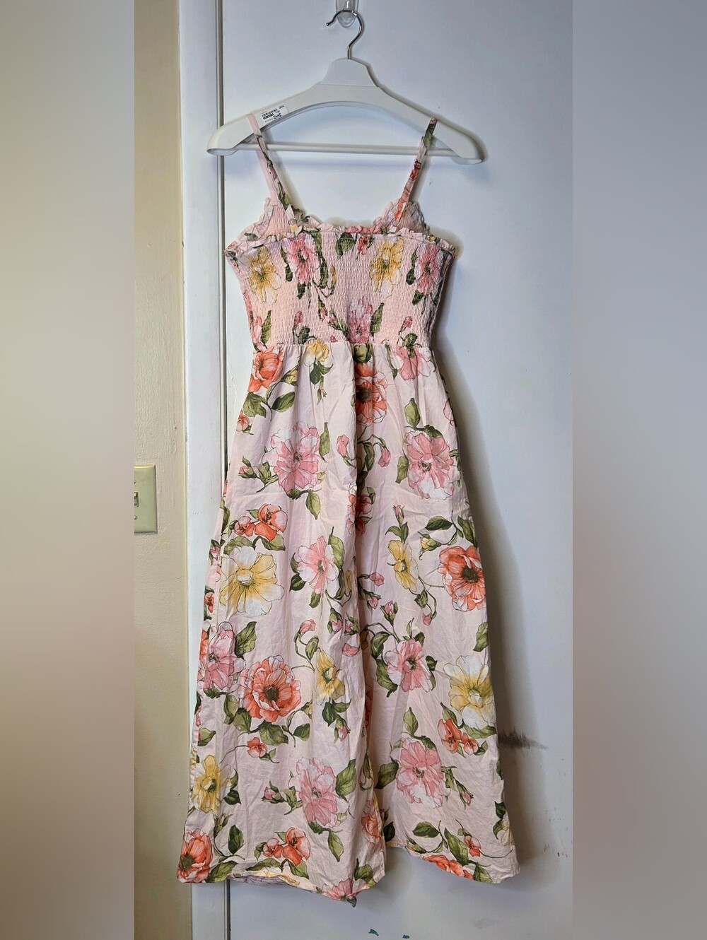 Joie Floral Smocked Maxi Dress Pink Yellow Size S Cottagecore Sundress Pockets - Picture 10 of 13